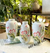 Bình cắm hoa gốm Bát Tràng vẽ sen