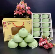 Bộ 10 bát cơm Bát Tràng men xanh ngọc