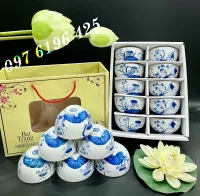 Bộ 10 chén cơm Bát Tràng vẽ sen kỹ