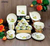 Bộ bát đĩa Bát Tràng sen xanh vẽ kỹ