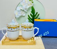 Ly sứ có nắp viền hoa vàng kim-mẫu 1