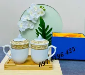 Ly sứ có nắp viền hoa vàng kim -mẫu2