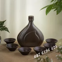Nậm rượu gốm nâu Bát Tràng dáng túi tiền