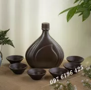 Nậm rượu gốm nâu Bát Tràng dáng túi tiền