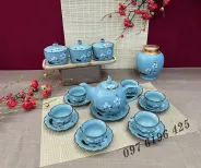 Bộ trà mẫu đơn men ngọc hoa đào trắng kèm phụ kiện