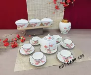 Bộ trà mẫu đơn hoa đào đỏ kèm phụ kiện