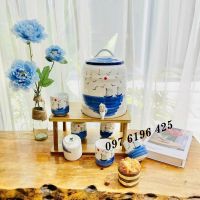 Bình đựng nước có vòi bằng sứ vẽ thuyền và biển