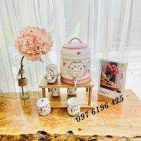 Bình đựng nước có vòi bằng sứ vẽ mèo ngủ (hồng)