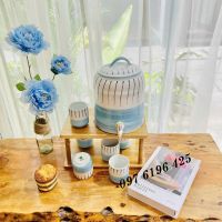 Bình đựng nước bằng sứ có vòi kẻ xanh
