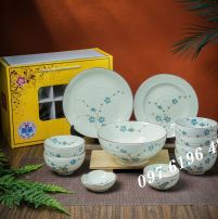 Bộ bát đĩa quà tặng Bát Tràng men kem 11 chi tiết