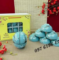 Bộ 10 chén cơm men ngọc vẽ đào gốm Bát Tràng