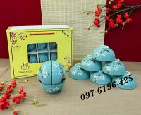 Bộ 10 chén cơm men ngọc vẽ đào gốm Bát Tràng
