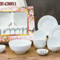 Bộ bát đĩa Bát Tràng sứ trắng khử chì 11 món