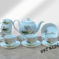 Bộ trà viền vàng hoa sen ánh kim