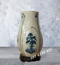 Lọ hoa quà tặng men rạn kẻ vàng búp sen
