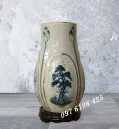 Lọ hoa quà tặng men rạn kẻ vàng búp sen