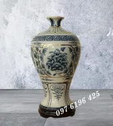 Lọ hoa quà tặng men rạn kẻ vàng dáng mai bình