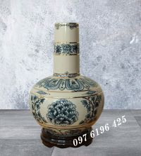 Lọ hoa quà tặng men rạn kẻ vàng dáng cổ thẳng