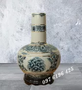 Lọ hoa quà tặng men rạn kẻ vàng dáng cổ thẳng