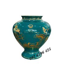 Lọ hoa quà tặng men xanh hoa sen vàng kim