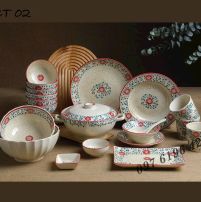 Bộ bát đĩa men tiêu cúc cát tường gốm Bát Tràng-02