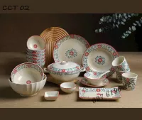 Bộ bát đĩa men tiêu cúc cát tường gốm Bát Tràng-02