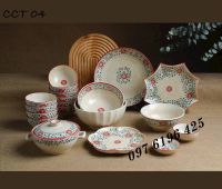 Bộ bát đĩa men tiêu cúc cát tường gốm Bát Tràng -04