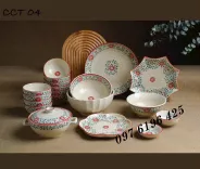 Bộ bát đĩa men tiêu cúc cát tường gốm Bát Tràng -04