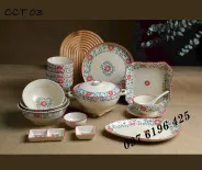 Bộ bát đĩa men tiêu cúc cát tường gốm Bát Tràng-03
