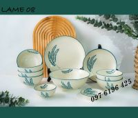 Bộ bát đĩa quà tặng họa tiết lá me