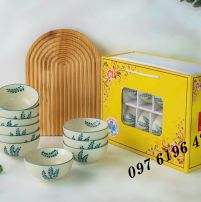 Bộ 10 bát cơm Bát Tràng họa tiết lá me
