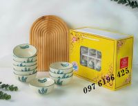 Bộ 10 bát cơm Bát Tràng họa tiết lá me