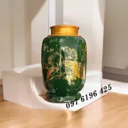 Lọ đựng trà màu xanh lá, công tài lộc vàng kim
