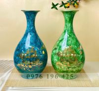 Lọ tỳ bà vẽ vàng vân đá xanh