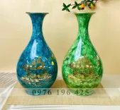 Lọ tỳ bà vẽ vàng vân đá xanh