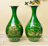 Lọ tỳ bà vẽ vàng men sứ xanh ngọc lục bảo