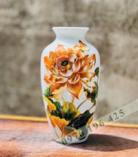 Lọ hoa vẽ sen 3D vàng kim