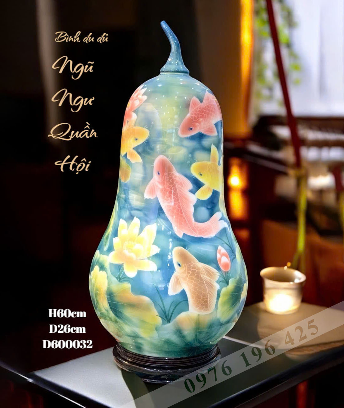 Bình gốm phong thủy quả đu đủ ngũ ngư quần hội