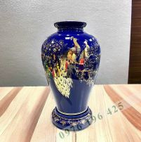 Lọ hoa quà tặng men sứ xanh họa tiết công đào