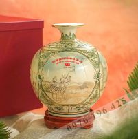 Bình hút tài lộc quà tặng men kem vẽ tứ cảnh