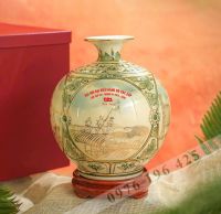 Bình hút tài lộc quà tặng men kem vẽ tứ cảnh