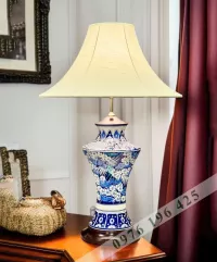 Đèn ngủ để bàn vai ngang- gốm men lam