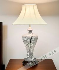 Đèn ngủ gốm Bát Tràng màu ghi vẽ hoa đào