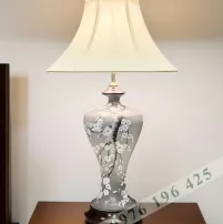 Đèn ngủ gốm Bát Tràng màu ghi vẽ hoa đào