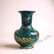 Lọ hoa quà tặng dáng củ tỏi xanh lục nhị cảnh vẽ vàng