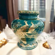 Lọ hoa quà tặng dáng vuốt công đào vẽ vàng màu xanh