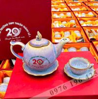 Bộ trà mẫu đơn men hỏa biến tím in logo