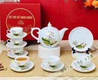 Bộ trà Bát Tràng chóp lửa sen vàng kim