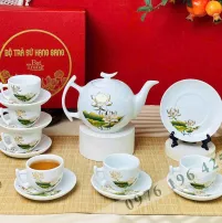 Bộ trà Bát Tràng sen vàng kim