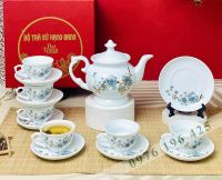 Bộ trà Bát Tràng phú quý hoa xanh vàng kim